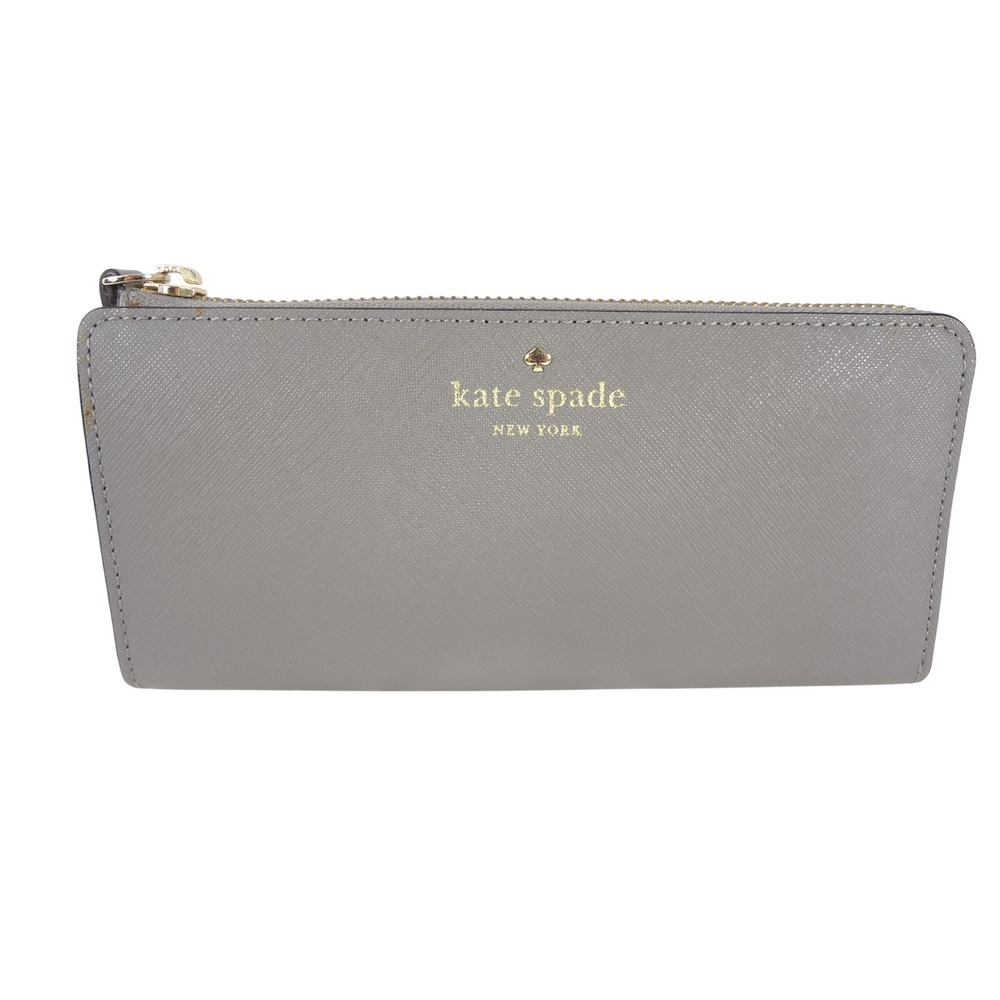 Kate Spade NY Large Slim Wallet Grey NEW L-Zip Saffiano WLRU4187